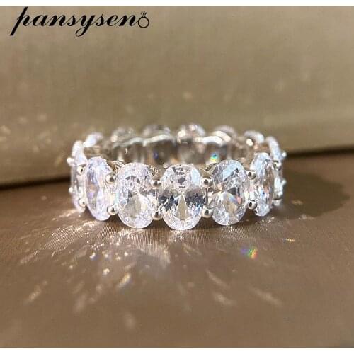 PANSYSEN 100% 925 Sterling Silver Oval Created Moissanite Diamond Engagement Ring Wedding Bands Women Men Fine Jewelry Wholesale