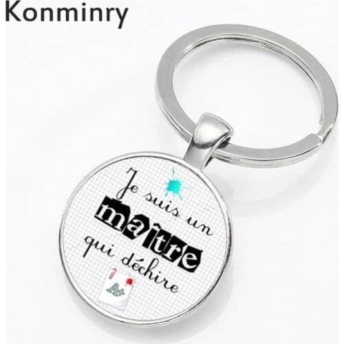 Konminry je suis un maitre Key Chains Classic Art Round Glass Super Merci Maitresse Pattern Letter Design Key Holder Jewelry