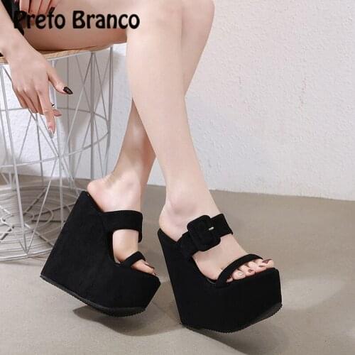 HOKSZVY Summer Sexy Nightclub Hate Sky High 16.5CM High Heel Womens Shoes Suede Solid Color Platform Womens Sandals JXQ