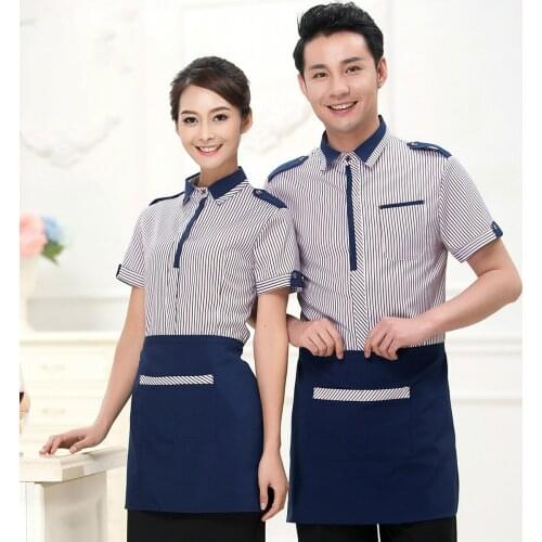 Summer Restaurant Food Service Waiter Uniform Men Cafe Chef Uniform Women Hotel Waitress Uniform Coffee Shop Staff Overalls