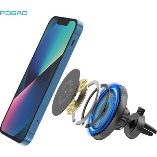 FDGAO Magnetic Wireless Charger Car Holder for Apple iPhone 12 Pro Max Mini Quick Charge Air Vent Phone Stand 15W Fast Charging