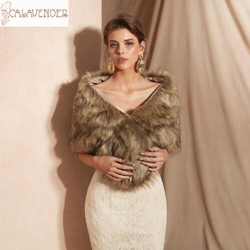 PJ18077 Bridal Wrap Fur Shawl Hot Selling Fashion Long Winter Shawl Christmas Shrug Wrap Warm Fur Scarf for Formal Banquet