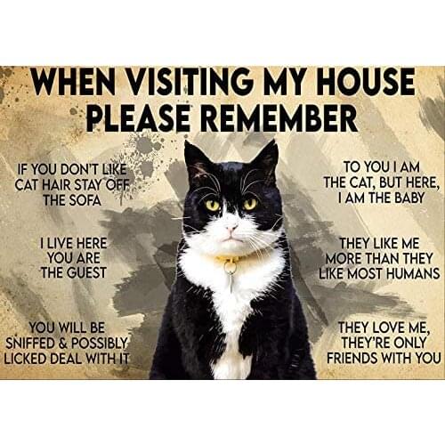 Metal Sign Cat Poster-When Visiting My House Please Remember Cute Cute Logo Coffee Shop Kitchen Day Best Gift for Friends