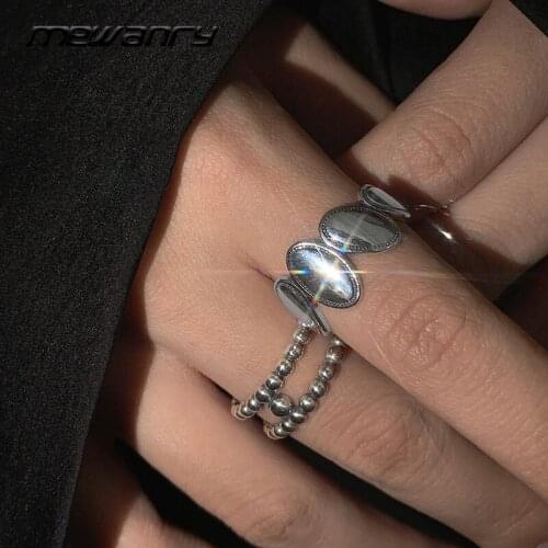 MEWANRY New 925 Sterling Silver Rings INS Fashion Vintage Simple Double Layer Unique Geometric Design Thai Silver Party Jewelry