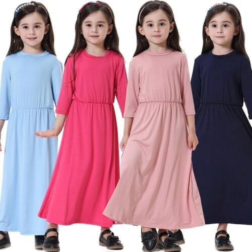 Muslim Long Sleeve Dress For Girl Child Kid Abaya Islamic Dubai Arabic Robe Gowns Traditional Maxi Dresses Turkey Kaftan Jilbab
