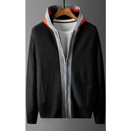 Man Hooded Mens Sweaters High Quality Contrast Color Zipper Casual Sweater Male Fashion Slim Fit Man Sweaters Plus Size 4XL