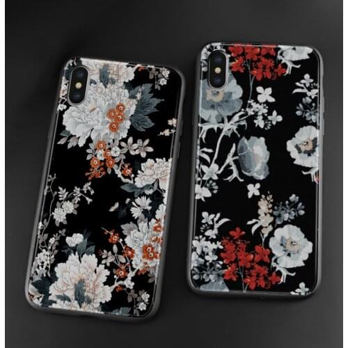Black Chic Flowers Aesthetics pattern soft silicone Phone case cover shell For iPhone 6 6s 7 8 Plus X XR XS 11 Pro Max