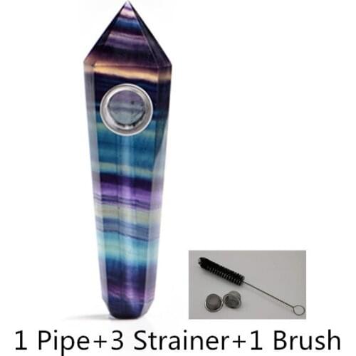 Natural Colorful Fluorite Quartz Crystal Tube with carb Wand Healing Crystal Point Smoking Pipe Home Decor Decoration Crafts