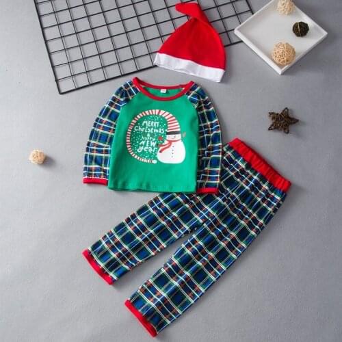 New Girl Christmas Outfit 3 Piece Snowman Patchwork Plaid Long Sleeve Tops+trousers+hat Baby Girl Boy Clothes Kids Clothes 1-6Y