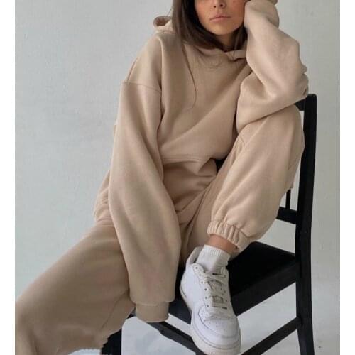 Autumn Winter Streetwear Women Joggers Running Sets Hooded Sweatshirt Pants Two Piece Set Tracksuit Fleece Outfits Sweatpants