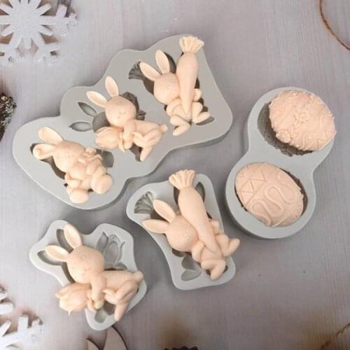 Easter Rabbit Shape Cookie Cutters Plastic 3D Cartoon Pressable Biscuit Mold Cookie Stamp Kitchen Baking Pastry Bakeware