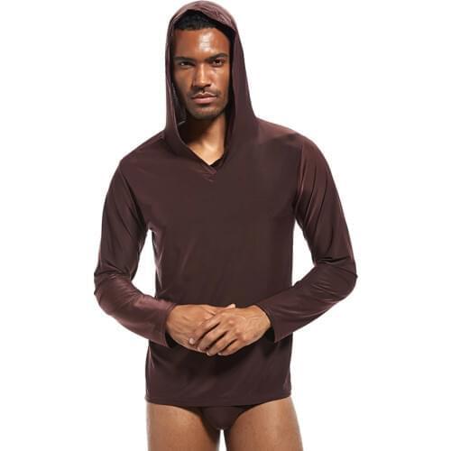 Pinky senson Mens pyjamas sleepwear men sleep shirt silky hooded men camiseta hombre ropa gay nightshirt men bielizna nocna