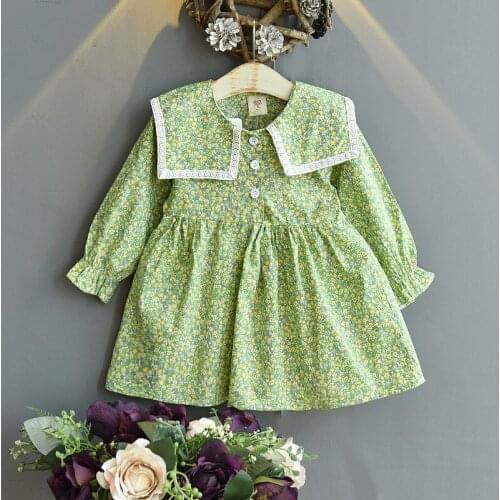 Girls Floral Korean Long Sleeve Children Doll Collar Dress Kids Dresses for Flower Dresses Korean Clothes Toddler Fall Clothes