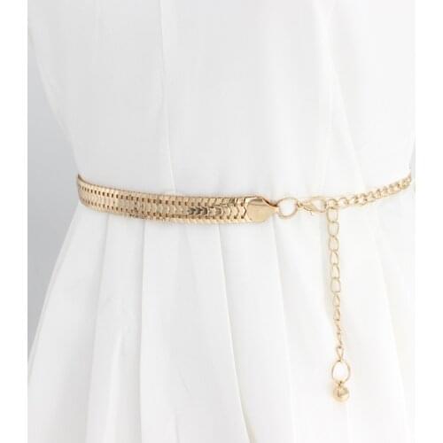 Fashion High Waist Gold Tassel Belts For Women Metal Chain Belt Female Ladies Adjustable Long Waistband Dress Accessories