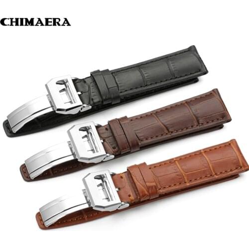 CHIMAERA Black Brown Deep Brown Handmade Crocodile/Alligator Grain 20mm 21mm 22mm Genuine Calf Leather Watch Band Strap For IWC