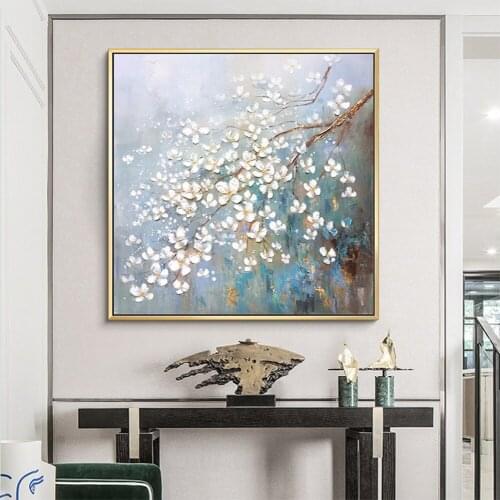 Hand Painted Oil Painting Abstract Flower Plum blossom Porch Decorative Painting Living Room Bedroom Square Painting Salon Mural