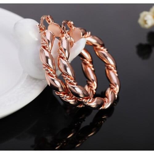 NEW 925 Sterling Silver Rope Round big 4cm hoop earrings 18K gold plated earrings Fashion Jewelry Wedding Christmas Gift