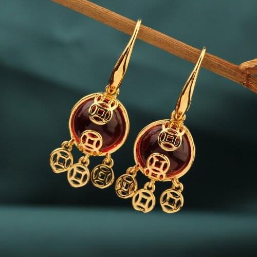 Fashion Vintage Red Tassel crystal Drop earrings,nature stones earrings Ethnic Jewelry for women серьги