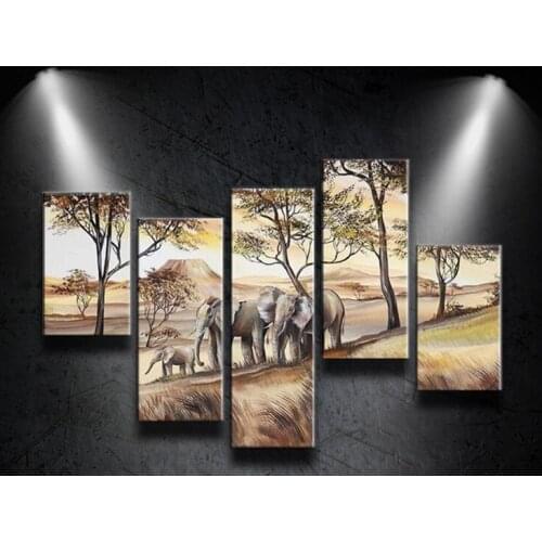 Modern Abstract High Q Oil Painting 5pcs/Set On Canvas Animal Elephant Landscape Art Wall Picture For Living Room Home Decor