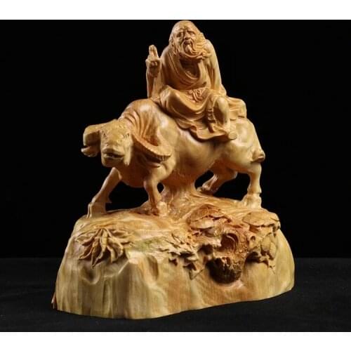 Boxwood 12cm Lao Tzu Sculpture Wood Carving Statue Chinese Historical Saint Collection Home Decor