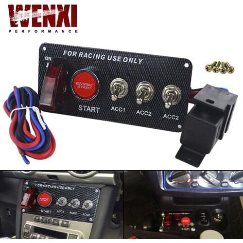 12V LED Ignition Switch Panel for Racing Car Engine Start Push Button LED Toggle Switch Carbon Fiber QT313