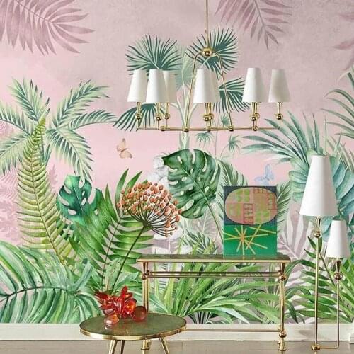 Fresh Tropical Custom Mural Wallpaper Nordic Hand Painted Plants Rainforest Interior Decoration Wall Papers Bedroom Background