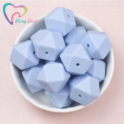 Teeny Teeth 10 PCS Pastel Soft Blue 14-17MM Silicone Hexagon Beads Food Grade Jewelry Baby Nursing Geometric Pacifier Clip Beads