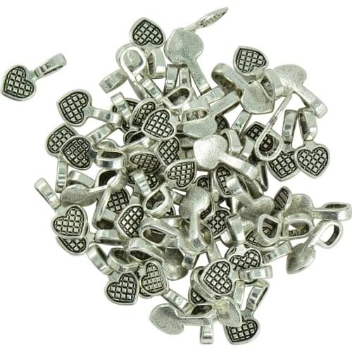 100pcs Antique Glue on Bails Pendant Hanger Tibetan Mental Alloy Heart Shape DIY Jewelry Makings 16x8mm