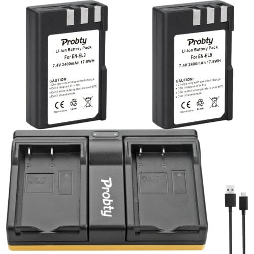 Probty 2x 2400mAh EN-EL9 EN EL9 ENEL9 Rechargeable Camera Battery + USB Dual Charger For Nikon D40 D40X D60 D3000 D5000 Bateria