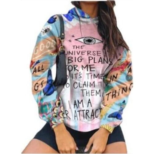 Autumn 2021 Fashion Korean Version Hoodies Women/Girl O-Neck Letter Digital Print Long Sleeve Casual Loose Hooded Sweatshirts