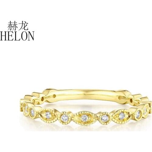 Solid 10K Yellow Gold Certified Round SI/H 0.1ct Genuine Natural Diamond Wedding Ring Women Art Deco Antique Anniversary Jewelry