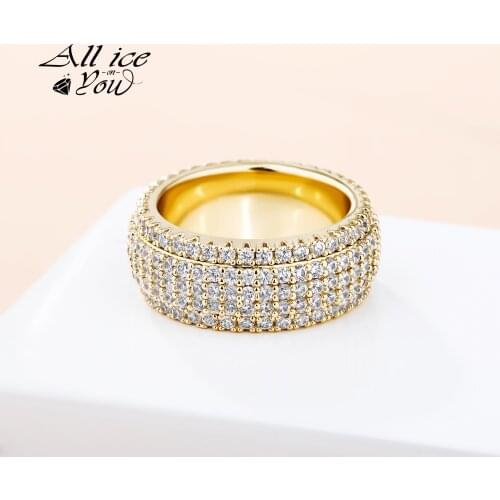 2021 New Top 9mm Iced Out Fashion 5row Luxury Hip Hop Jewelry High Quality Gold and Sliver-color Micro Paved Ring For Women Gift