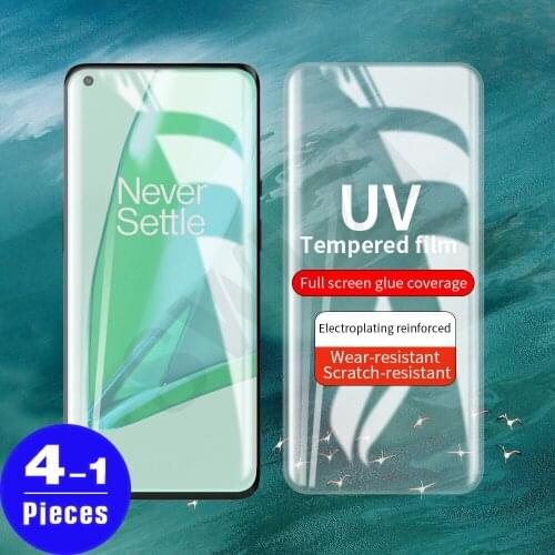 1-4Pcs cover UV tempered glass for Oneplus 7 7T 8 pro protective film oneplus 9 pro UV Glass phone screen protector smartphone