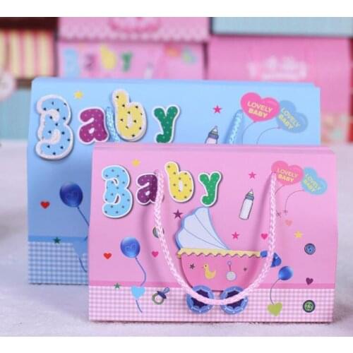 10pcs New Big Size handbag Baby Boy Girl Paper Gift Bag Baby Shower Candy Box Birthday Party Decorations Kids Gift Favor Package