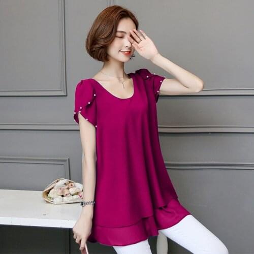 2021 New Summer Middle Aaged Women Casual Loose Blouse Tops Female Chiffon Fashion Short Sleeve Elegant Plus Size 5xl Shirt