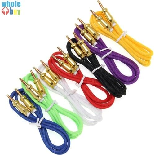 300pcs/lot Aux Cable 1m 3.5mm Jack Male To Male Cloth Gourd Round Mouth Colorful Audio Cable for Iphone 6 Tablet MP4 Aux Cord