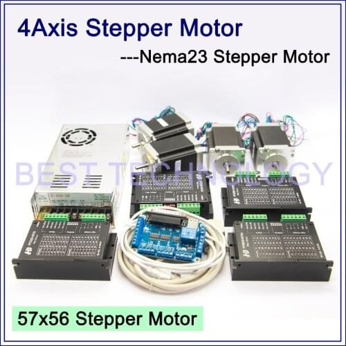 4Axis CNC controller kit 4PCS Nema23 CNC stepper motor 57x76mm + stepping Motor Driver 4A,42V + power supply + breakout board