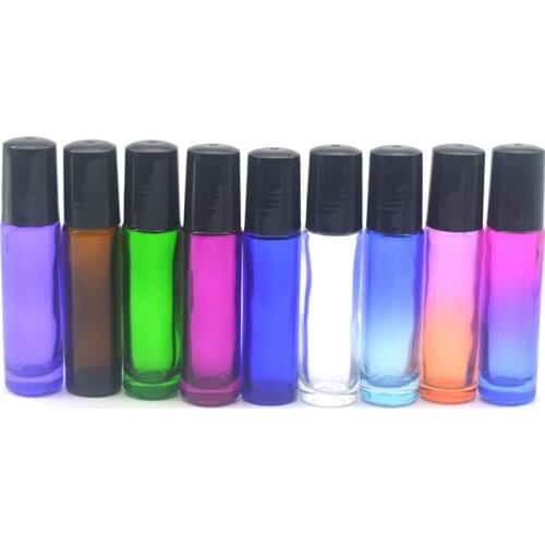 50pcs Empty 10ml Roller Glass Bottle For Essential Oil Perfume Colorful Bottle Roll On Black Plastic Cap