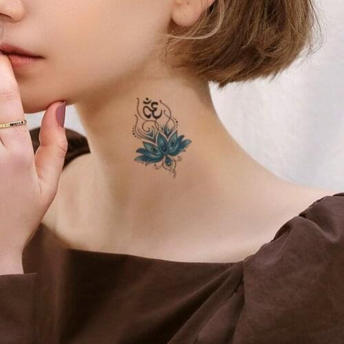 Watercolor Blue Lotus Flower Temporary Tattoos Fake Symbol Totem Design Tattoo Sexy Body Art Arm Neck Tatoos Sticker for Women