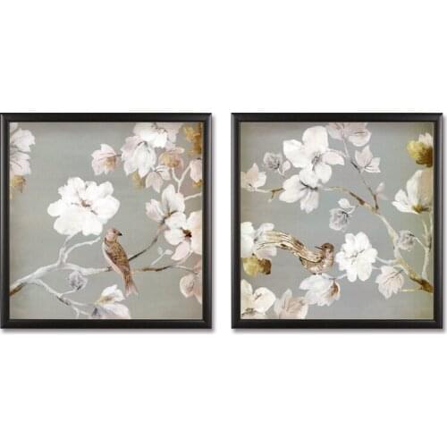 No Frame 2 Pcs Hot Sell Flower and bird illustration Wall Art Picture Modern Home Decoration Living Room Canvas Print Painting