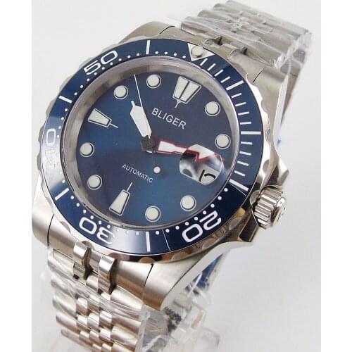 BLIGER Mechancial Men Watch Blue Dial MIYOTA Movement Rotating Bezel Mental Jubilee Band