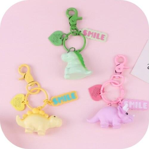 Cute Cartoon Dinosaur Doll Keychain Creative Smile Tag Heart Car Keyring Couple Backpack Pendant Decoration Gift for Boy Kids