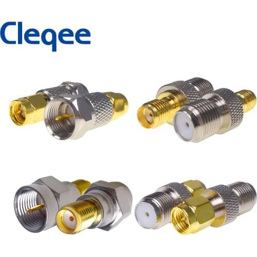 Cleqee 1PC F Connector To SMA Convertor Female Jack To Male Plug Straight RF Coaxial Adapter Gold Tone