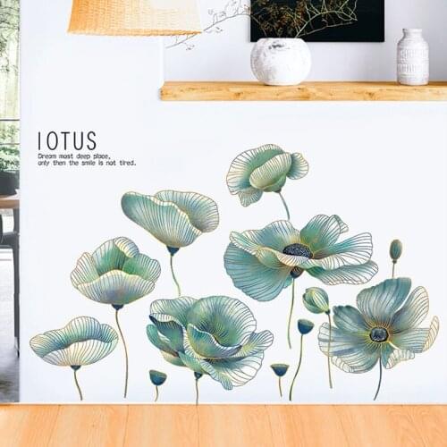DIY Creative Golden Lotus Leaves Wall Stickers Home Decor Living Room Corridor Porch Sofa Background Decoration