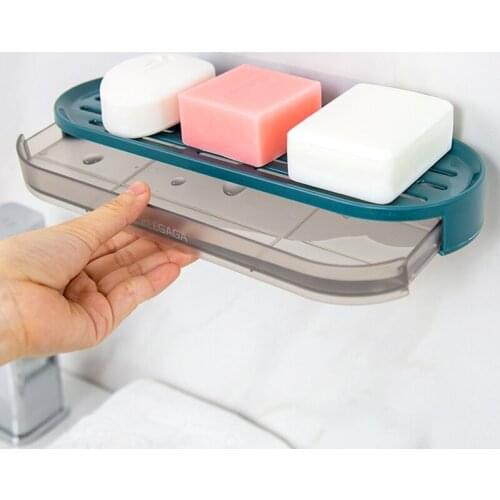 Long Soap Box With Drain Dish Fast Drying Toilet Rack Non-perforated Sucker Wall-mounted Bathroom Cosmetics Storage Holder