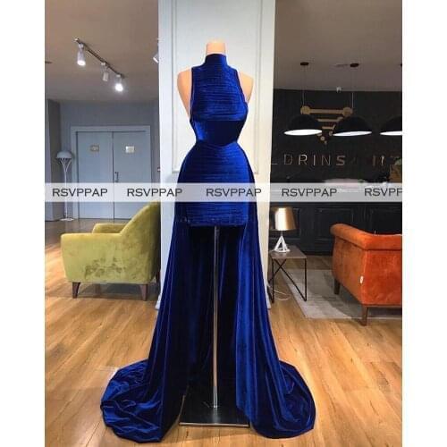 Royal Blue African Style Long Evening Dresses 2021 Desiged Tiered Top Short Front Long Back Party Women Formal Evening Gowns