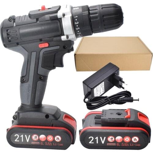21V 21+1 Torque Cordless Screwdriver Cordless Drill Electric Drill Power Tools Hammer Drill Electric Drill Hand 6500mAh