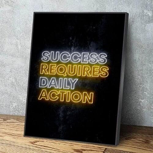 Canvas Painting Hd Success Yellow White Letters Cute Printed Home Decoration Pictures Poster Wall Art For Living Room Artworkd