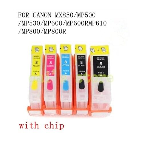5 color PGI-5 CLI-8 refillable ink cartridge for canon PIXMA MX850/MP500/MP530/MP600/MP600R/MP610/MP800/MP800R auto reset chip