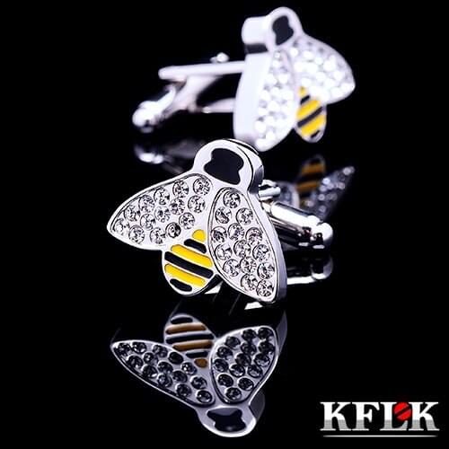 KFLK Luxury New shirt cufflinks for mens Brand cuff buttons Crystal cuff links High Quality Bee abotoaduras Jewelry